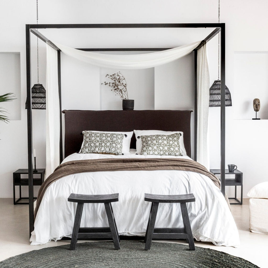 Tabouret en teck recyclé | Noir 48x28x50cm