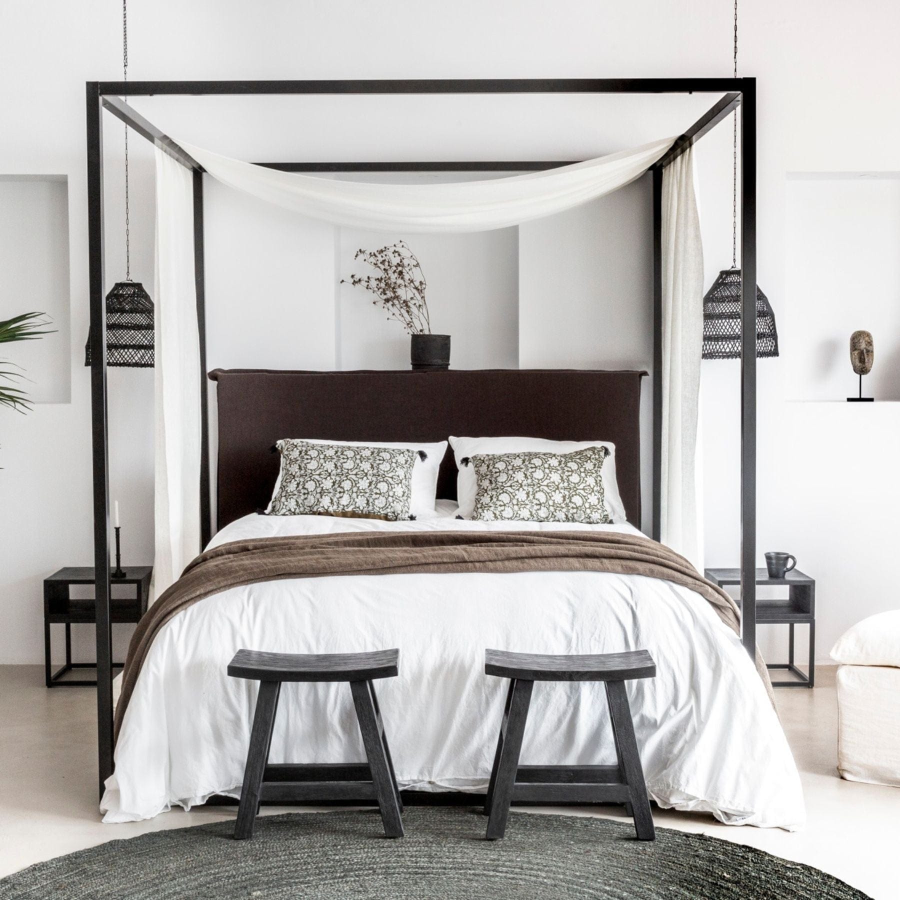 Tabouret en teck recyclé | Noir 48x28x50cm