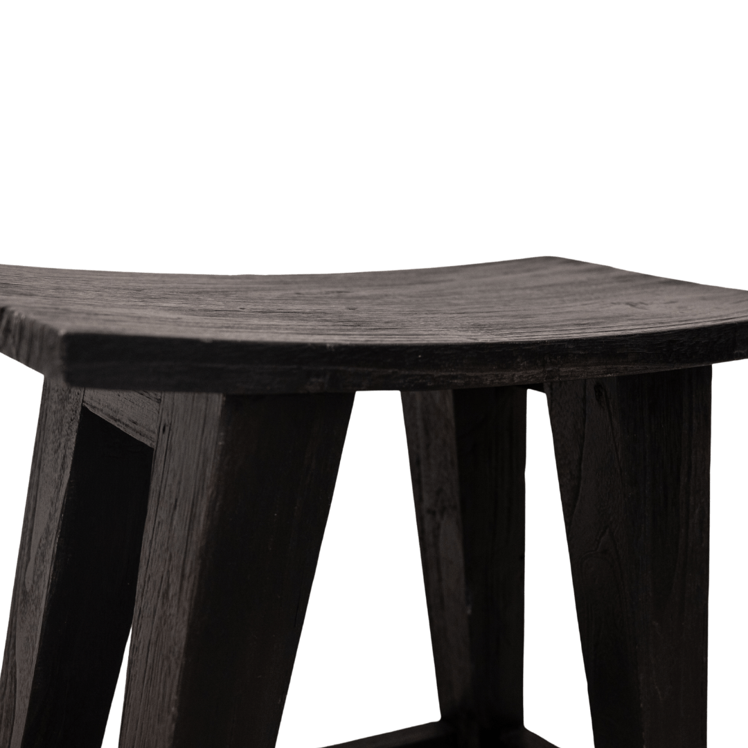 Tabouret en teck recyclé | Noir 48x28x50cm