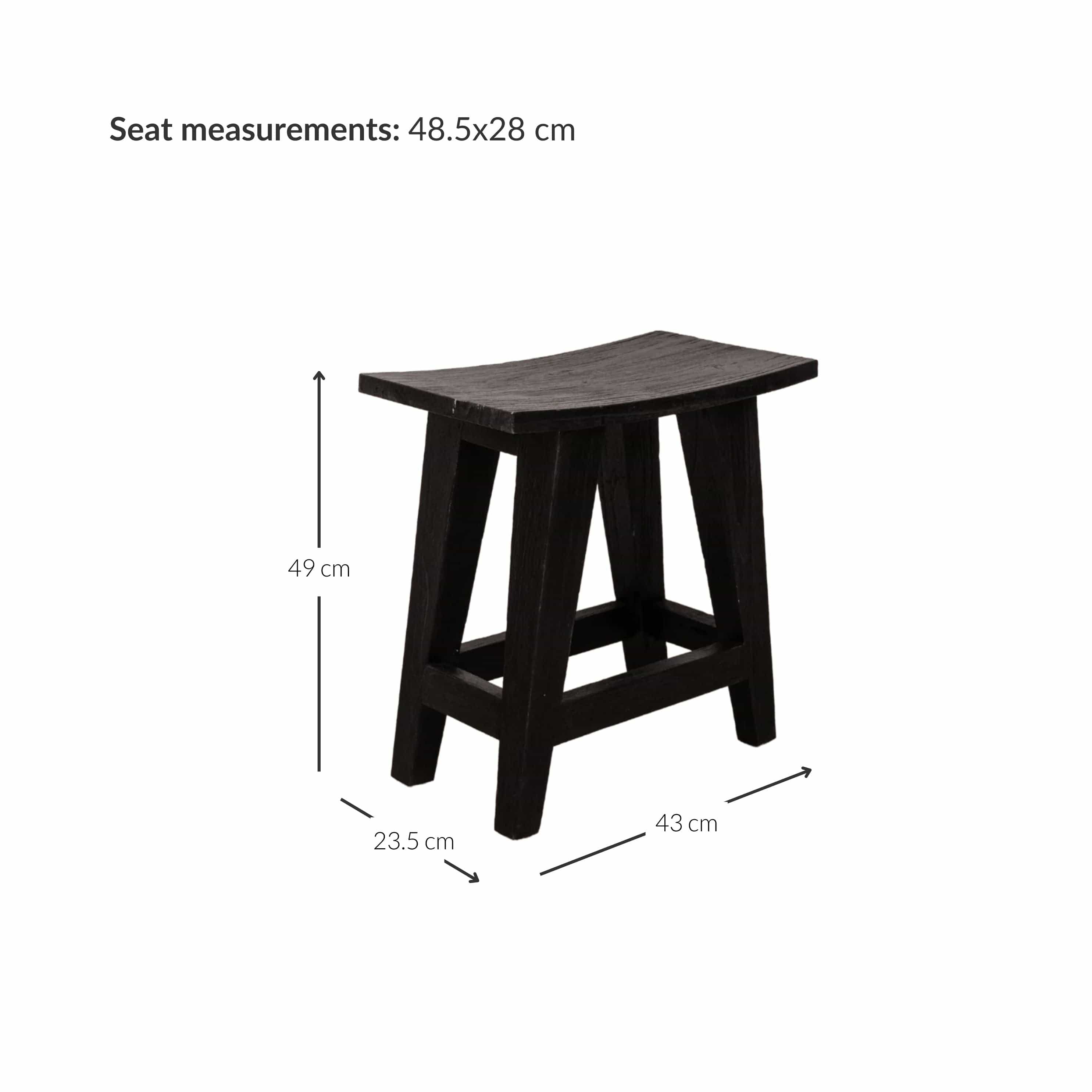 Tabouret en teck recyclé | Noir 48x28x50cm