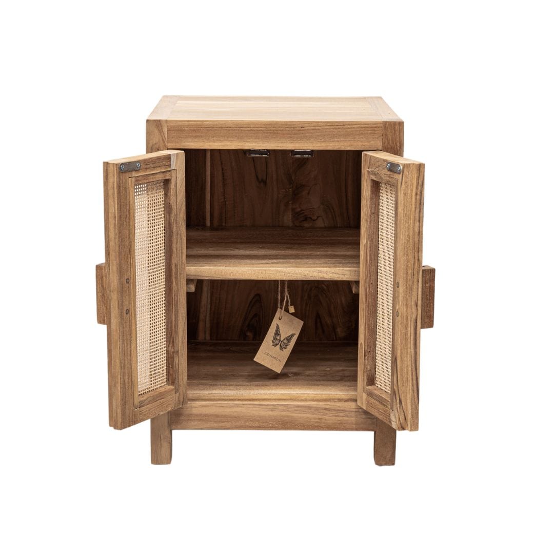 Table de chevet en teck et rotin