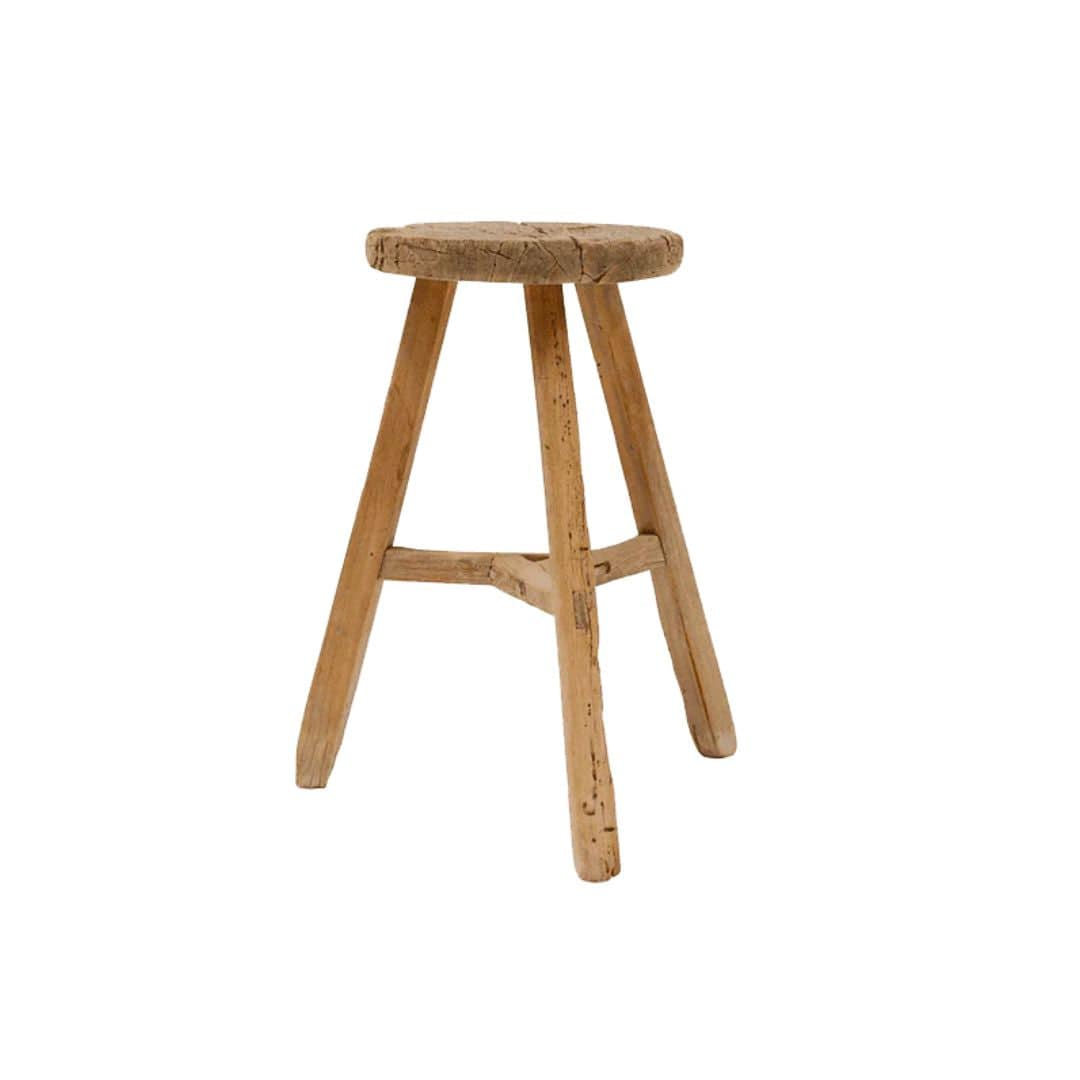 Tabouret rond vintage en bois d'orme