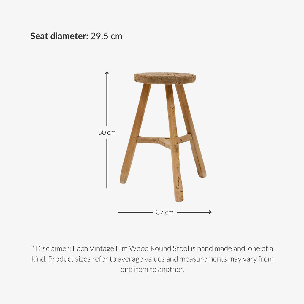 Tabouret rond vintage en bois d'orme