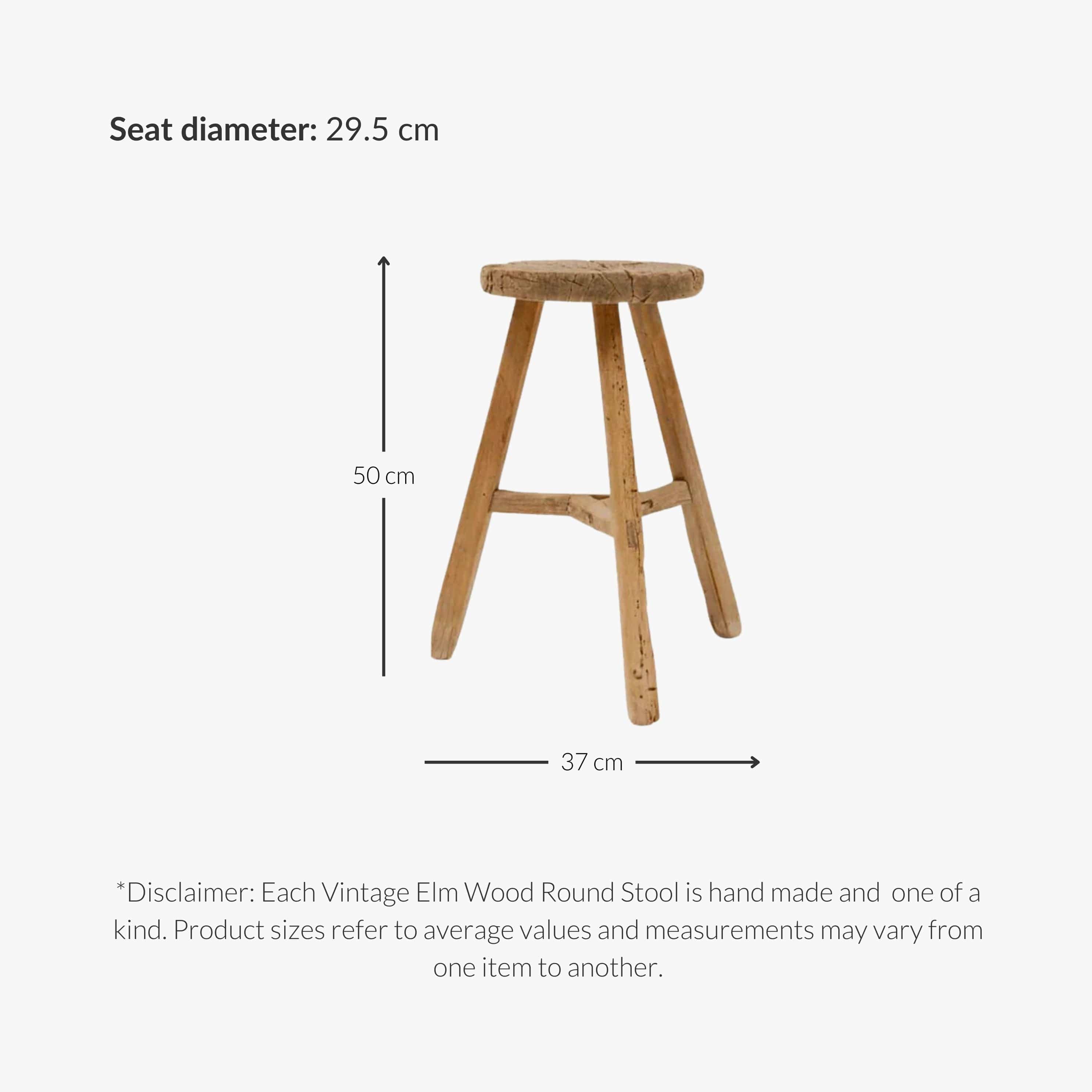 Tabouret rond vintage en bois d'orme