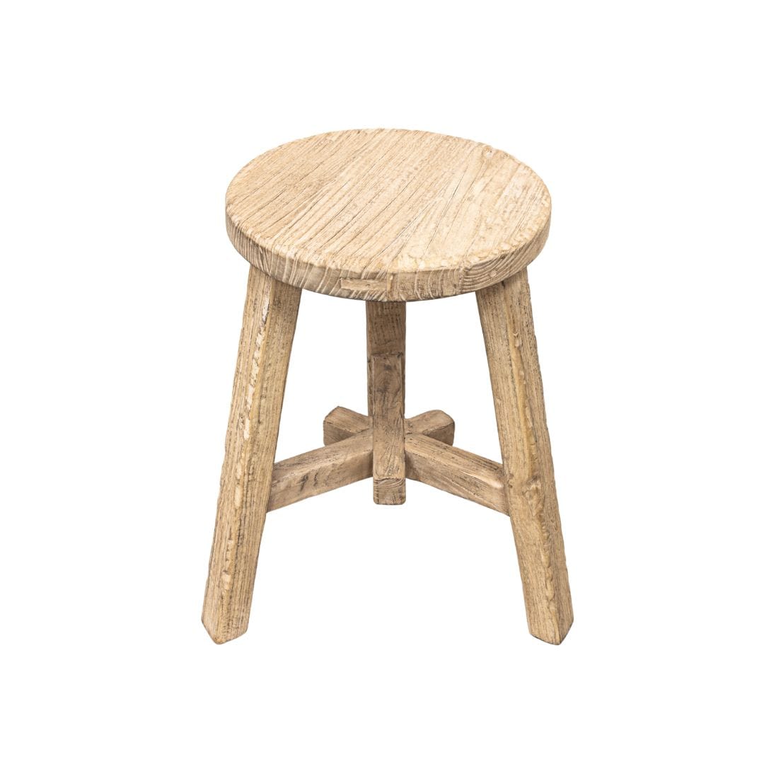 Tabouret rond vintage en bois d'orme