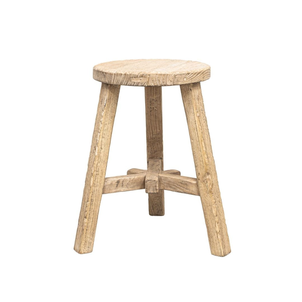 Tabouret rond vintage en bois d'orme